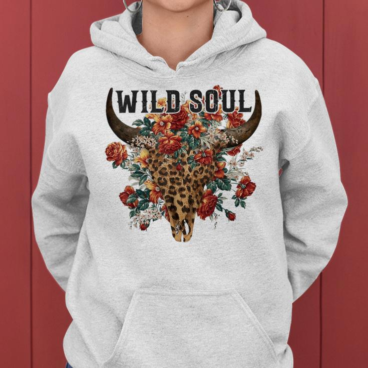Wild Soul Leopard Cow Skull Bull Skull Flower Western Lover Women Hoodie