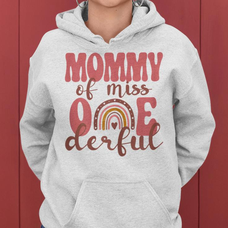 Womens Mommy Of Little Miss Onederful 1St Bday Boho Rainbow Women Hoodie
