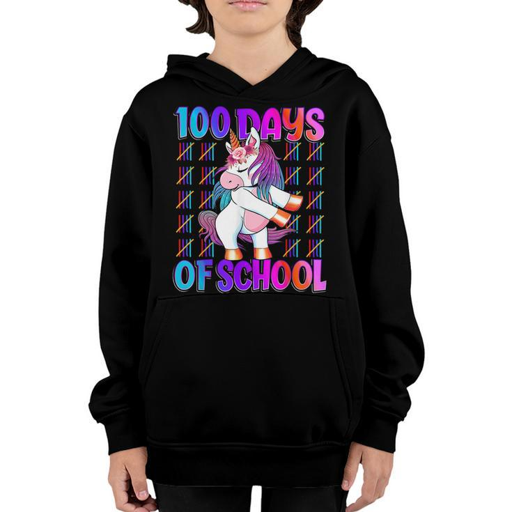 100 Days Of School  Unicorn 100 Days Smarter 100Th Day  V4 Youth Hoodie