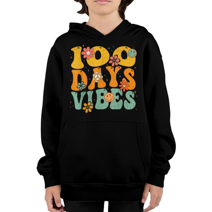 100 Days Of School Vibes 100Th Day Of School Retro Groovy  V2 Youth Hoodie