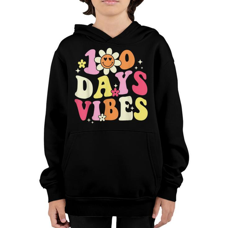 100 Days Of School Vibes 100Th Day Of School Retro Groovy  V3 Youth Hoodie