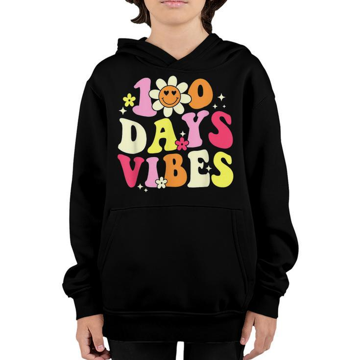 100 Days Of School Vibes 100Th Day Of School Retro Groovy  V6 Youth Hoodie