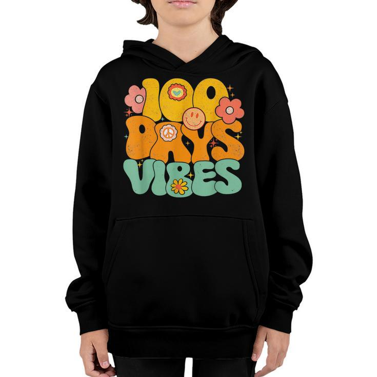 100 Days Of School Vibes 100Th Day Of School Retro Groovy  Youth Hoodie