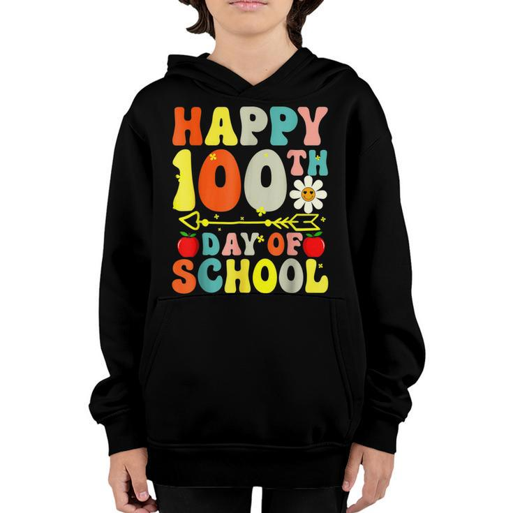 100 Days Smarter Groovy Retro Funny Happy 100 Days Of School  V2 Youth Hoodie