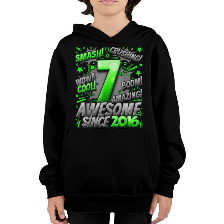 7Th Birthday Comic Style Awesome Since 2016 7 Year Old Boy Youth Hoodie