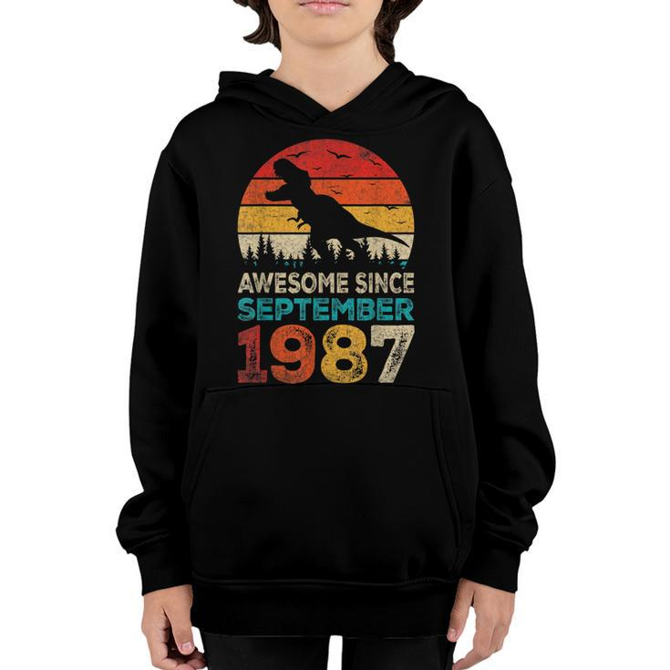 Awesome Since September 1987 35Th Birthday Boy Dinosaur  Youth Hoodie