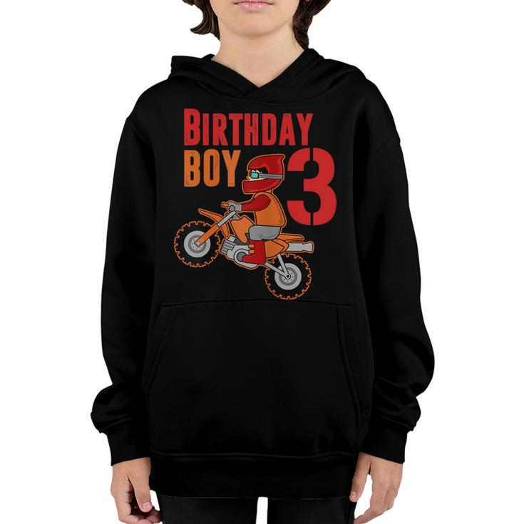 Birthday Boy 3 Year Old Dirt Bike Shirt | 3Rd Bday Biking Youth Hoodie
