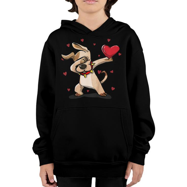Funny Dabbing Dog Heart Valentines Day Gift Boys Girls Kids Youth Hoodie