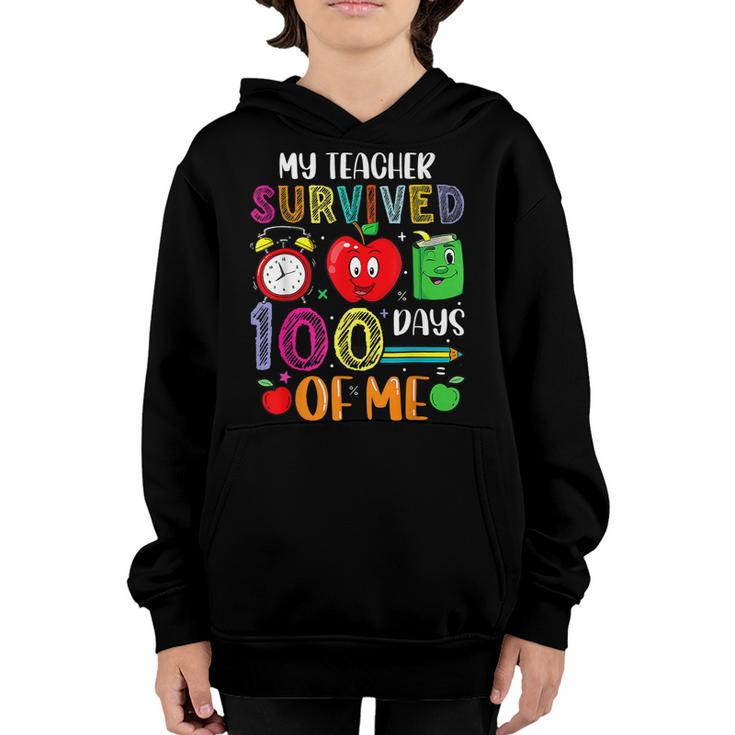 Funny My Teacher Survived 100 Days Of Me Kids Teacher Cute  Youth Hoodie