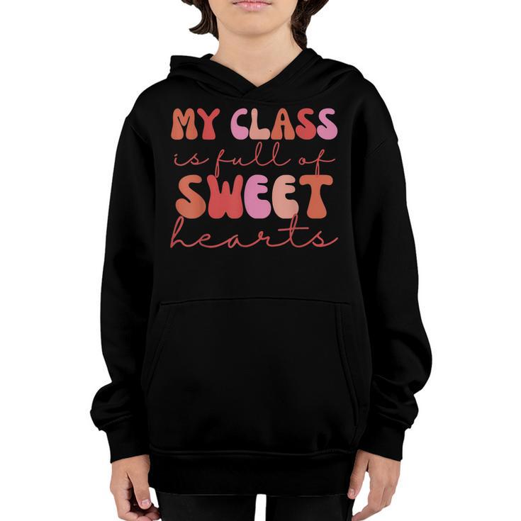 Groovy Teacher Valentine Back To School 100 Days Of School  Youth Hoodie