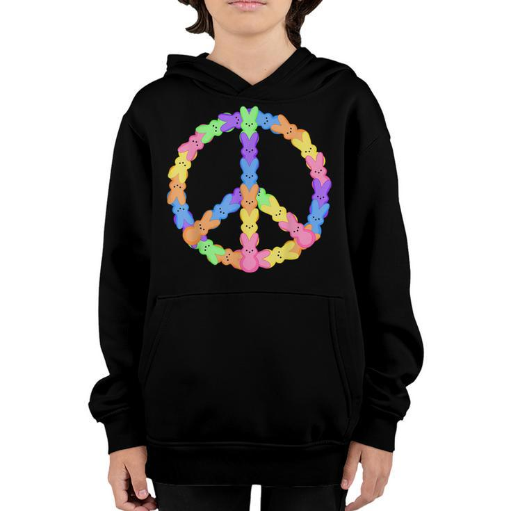 Happy Easter Bunny Peace Sign Cute Easter Basket Eggs Kids  Youth Hoodie