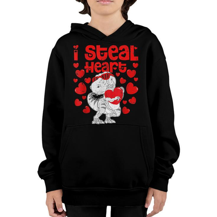 I Steal Hearts Trex Dino Valentines Day Baby Boys Kids Youth Hoodie