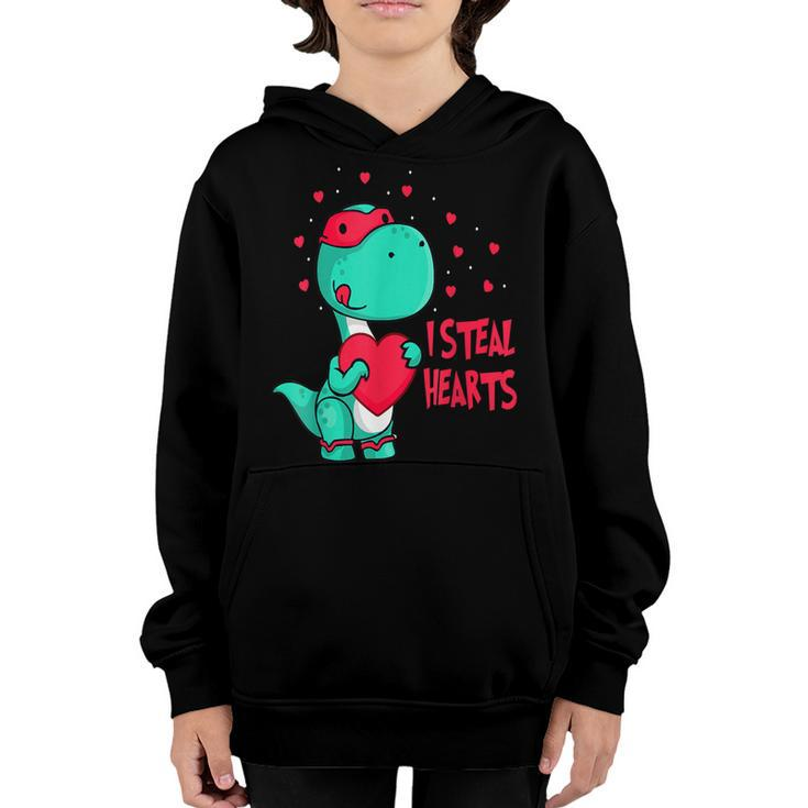 I Steal Hearts Valentines Day Cute Dinosaur V-Day Boys Kids  Youth Hoodie