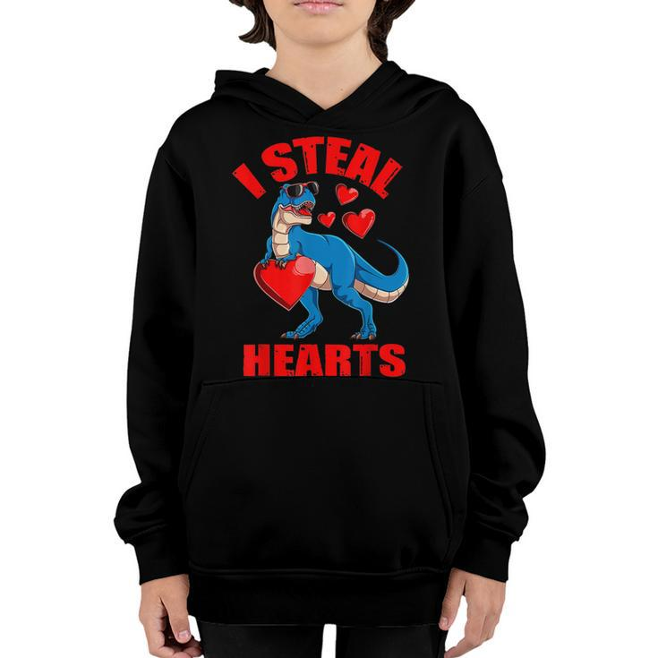 I Steal Hearts Valentines Day Dinosaur Kids Baby Boy Toddler  Youth Hoodie