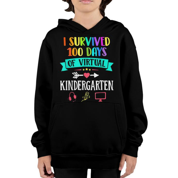 I Survived 100 Days Of Virtual Kindergarten Teacher Kid Gift  Youth Hoodie