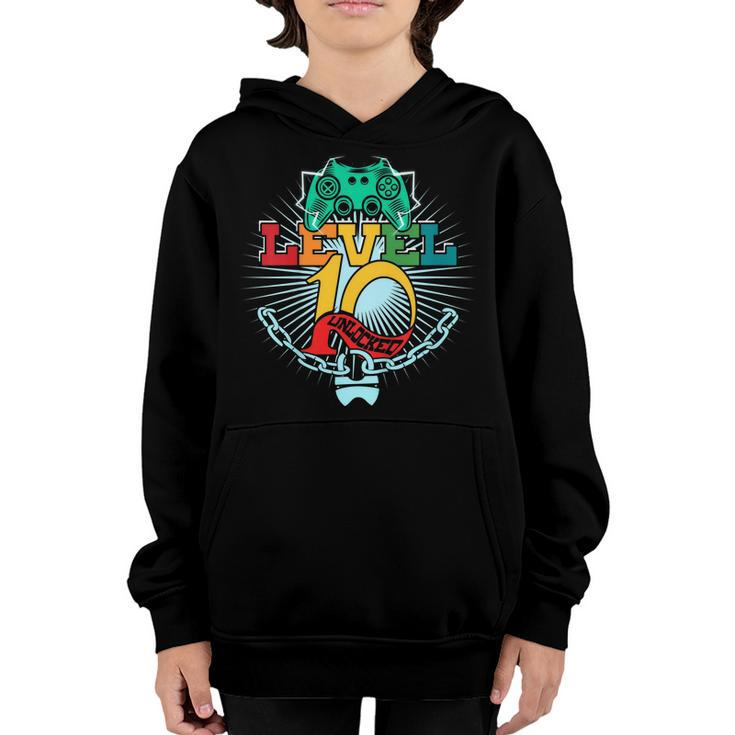 Kids 10 Year Old Video Gamer Birthday Shirt Gift Idea Level 10 Youth Hoodie