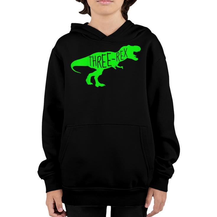 Kids 3 Year Old Birthday Boy Gift Shirt Dinosaur Three Rex Green Youth Hoodie