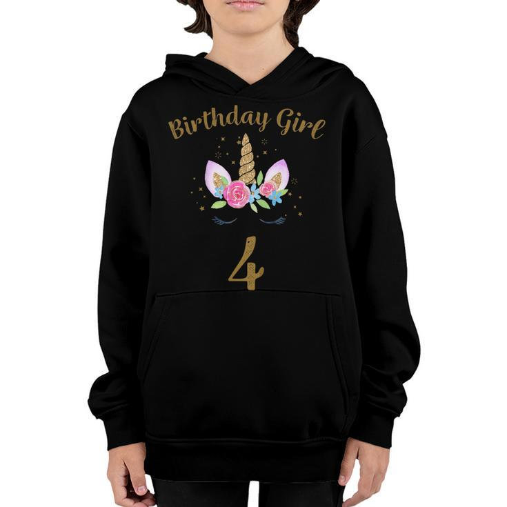 Kids 4Th Birthday Girl Unicorn Shirt Fourth Birthday Outfit Youth Hoodie