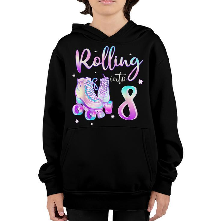 Kids 8 Years Old Birthday Girls Rolling Into 8Th Bday Theme  Youth Hoodie