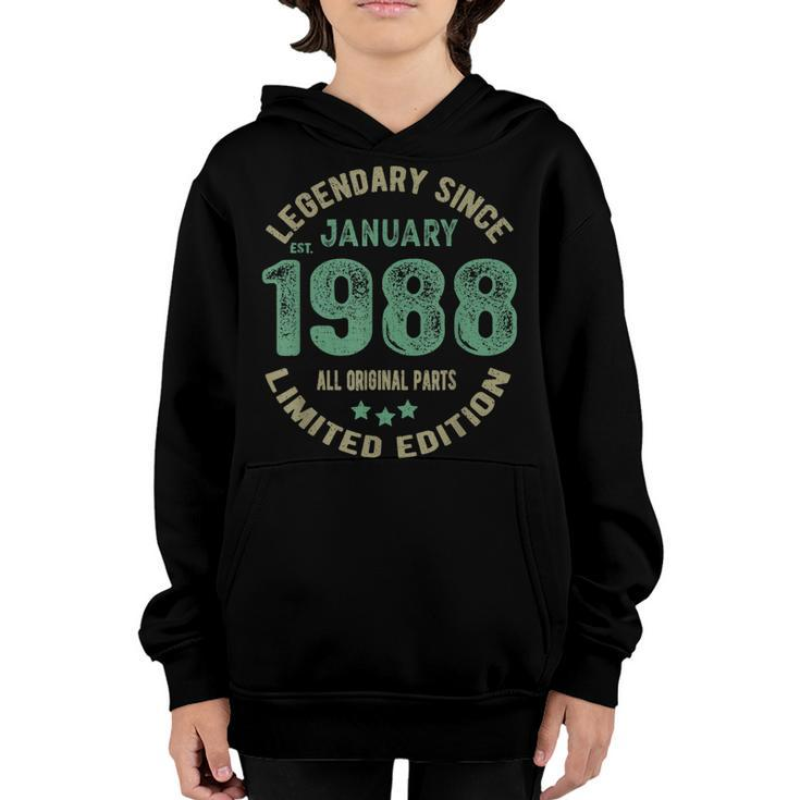 Legend Since January 1988 35 Years Old 35Th Birthday Boys  Youth Hoodie