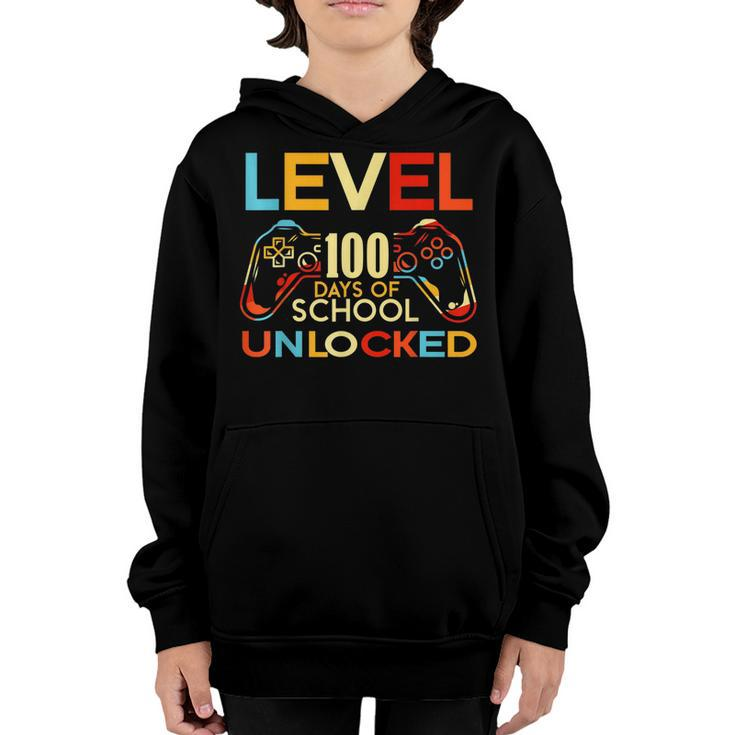 Level 100 Days Of School Unlocked Gamer Playing Videogames  Youth Hoodie