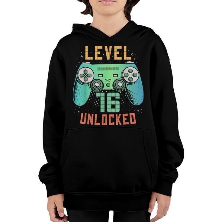 Level 16 Unlocked 16Th Birthday Gamer Gifts 16 Year Old Boys Youth Hoodie