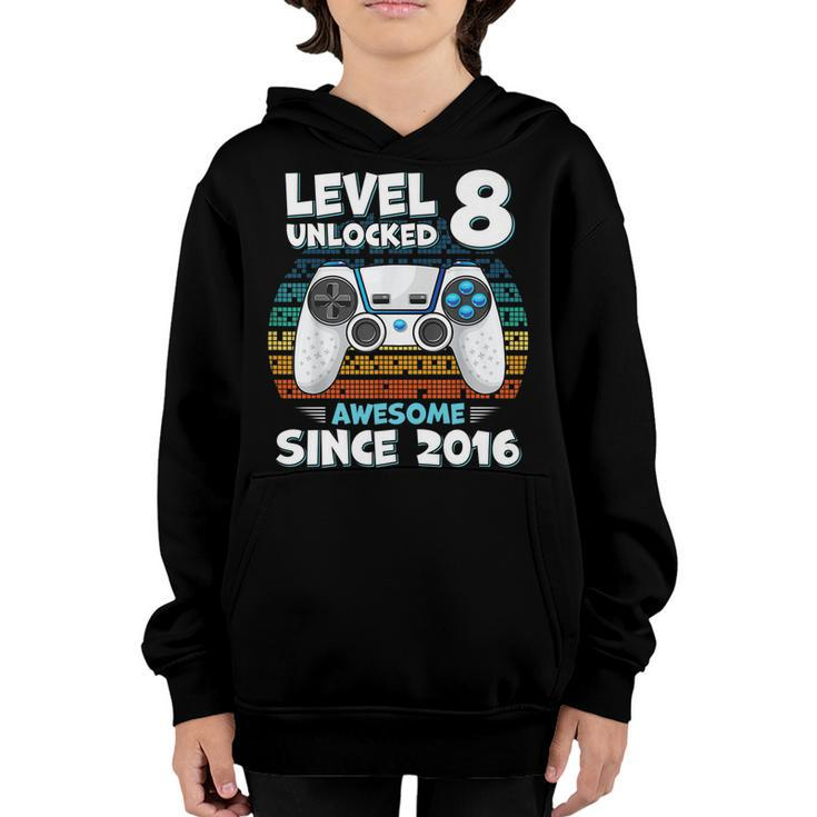 Level 8 Unlocked Since Awesome 2016 Funny Gamer Birthday   Youth Hoodie