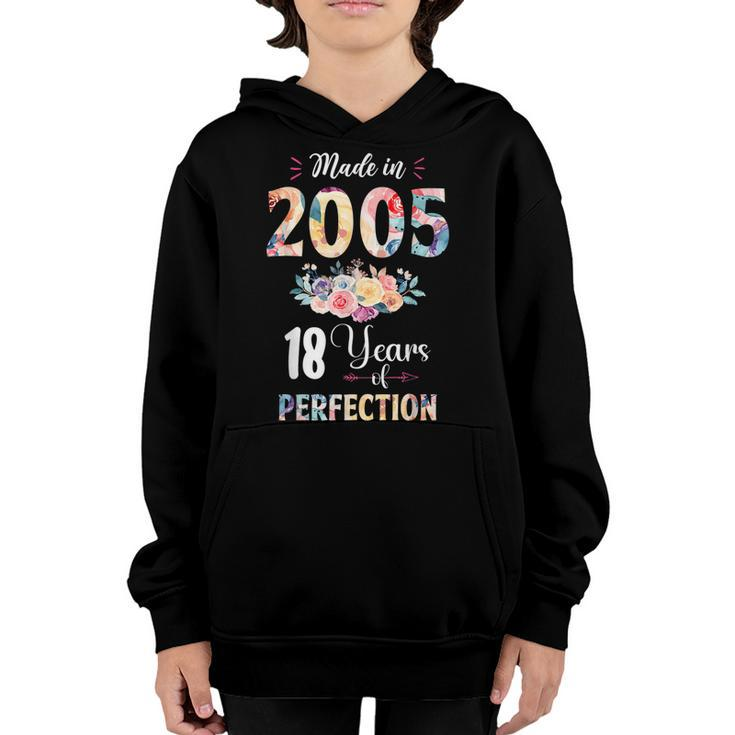 Made In 2005 Floral 18 Year Old 18Th Birthday Gift For Girls  Youth Hoodie