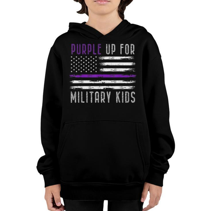 Purple Up Military Child Month 2023 Usa Flag Military Kids  Youth Hoodie