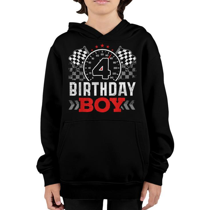 Race Car 4Th Birthday Boy Party Racing Car Driver Pit Crew  Youth Hoodie