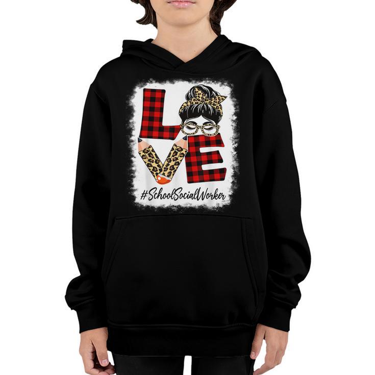 School Social Worker Love Messy Bun Leopard Back To School  Youth Hoodie