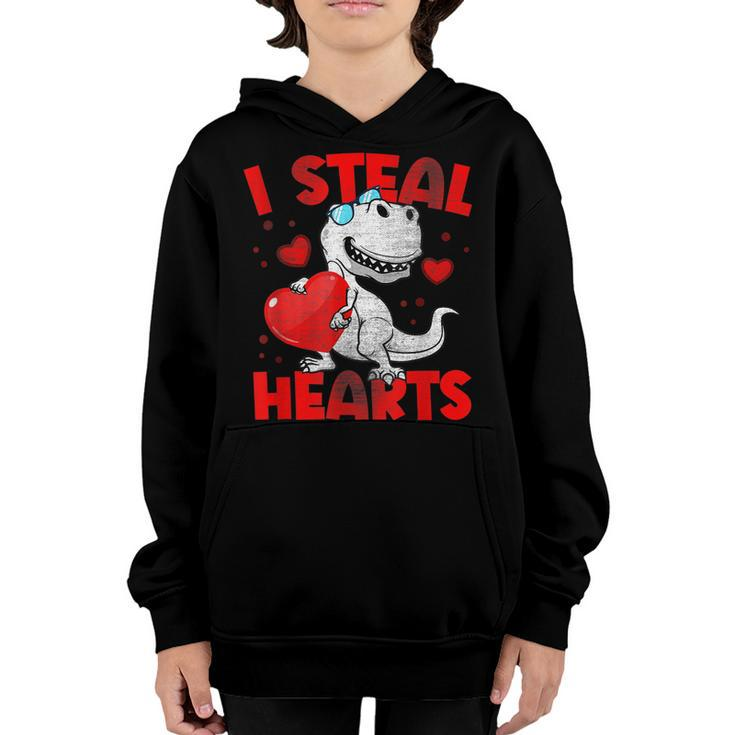 Valentines Day Boys Kids DinosaurRex Lover I Steal Hearts Youth Hoodie