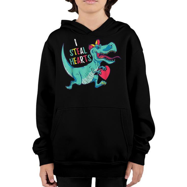 Valentines Day Dinosaur Trex I Steal Hearts For Boys Kids Youth Hoodie