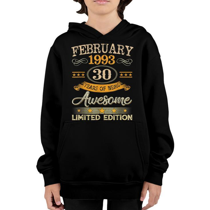 Vintage February 1993 30 Years Old Boy 30Th Birthday  Youth Hoodie