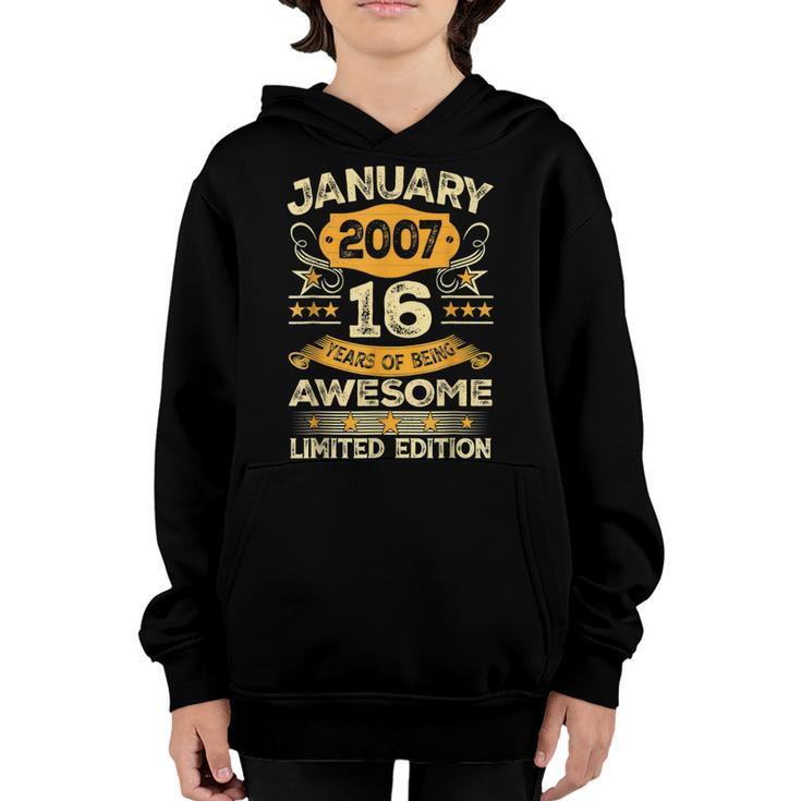 Vintage January 2007 16Th Birthday Boys Gifts 16 Years Old  Youth Hoodie