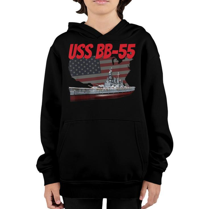 Ww2 Battleship Uss Bb-55 Showboat World War 2 Ship Model Boy Youth Hoodie