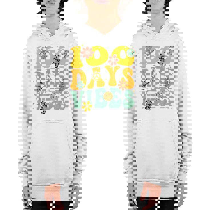 100 Days Of School Vibes 100Th Day Of School Retro Groovy T  Youth Hoodie