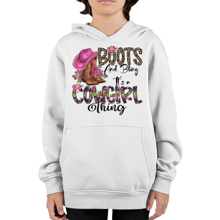 Boots & Bling Its A Cowgirl Thing Love Cowboy Boots Leopard  Youth Hoodie