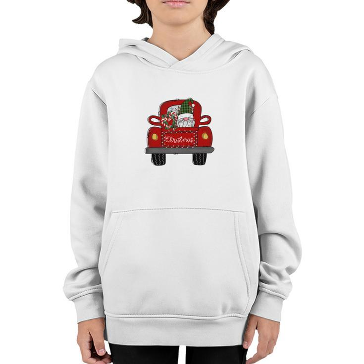 Funny Christmas Gnomes Red Truck Youth Hoodie