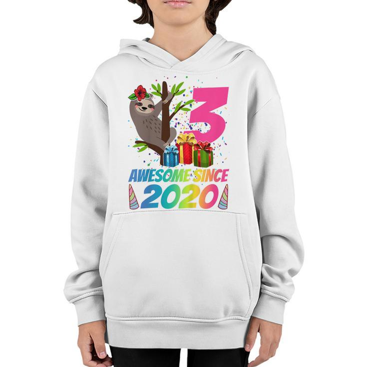 Kids 3 Year Old Sloth Awesome Since 2020 3Rd Birthday N Girls  Youth Hoodie