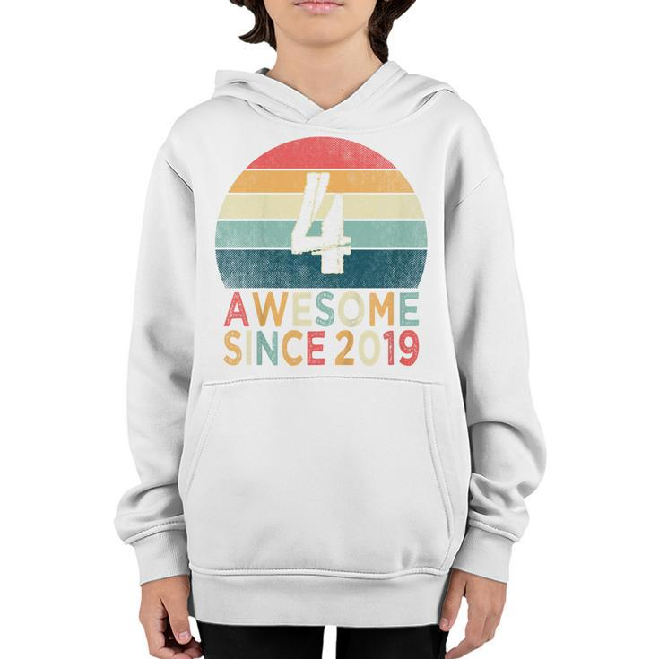 Kids 4Th Birthday Vintage Retro 4 Years Old Awesome Since 2019  Youth Hoodie