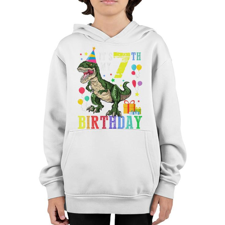 Kids 7 Year Old  7Th Birthday Boy T Rex Dinosaur Gift Kids  Youth Hoodie
