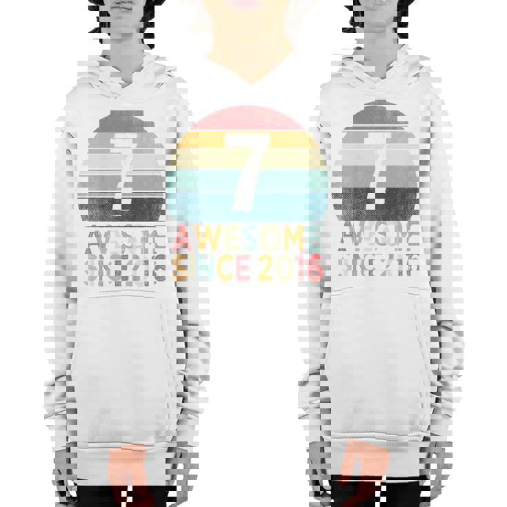 Kids 7Th Birthday Vintage Retro 7 Years Old Awesome Since 2016 Youth Hoodie