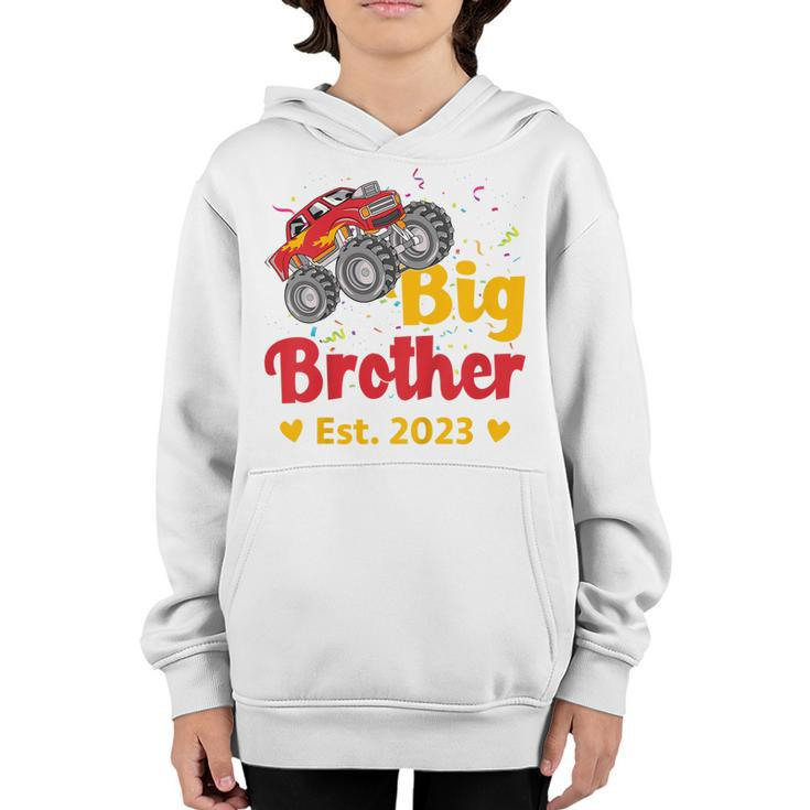 Kids Big Brother Est 2023 Monster Truck Baby Announcement  Youth Hoodie