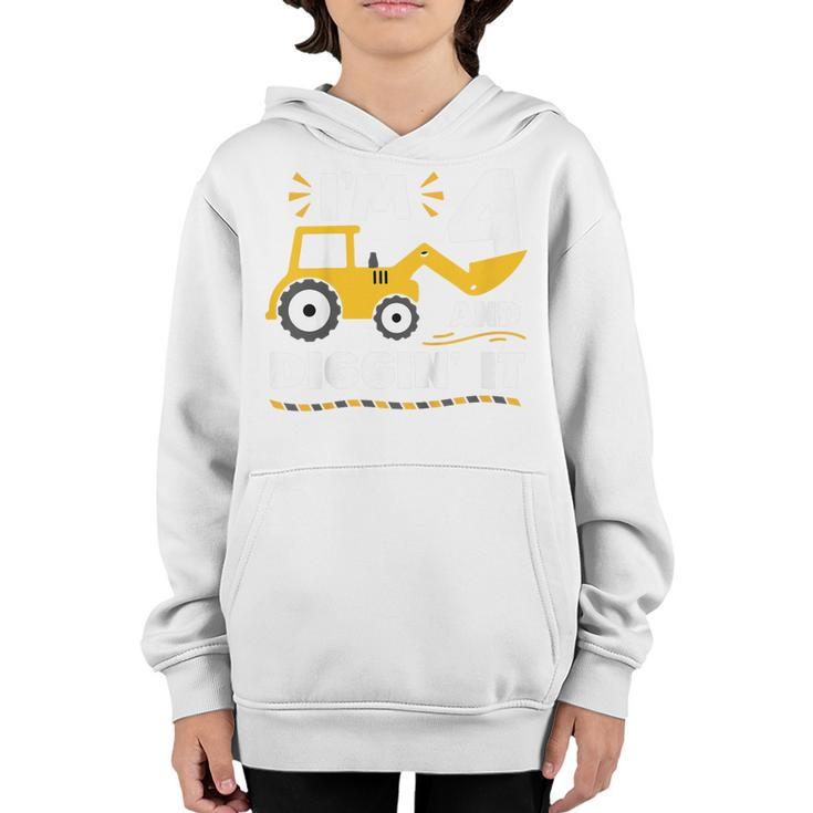 Kids Construction Excavator 4 Years Old 4Th Birthday Boy Toddler  Youth Hoodie