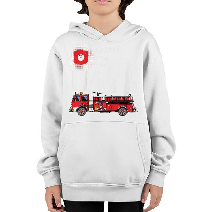 Kids Fire Truck 4Th Birthday Boy Party 4 Year Old Firefighter  Youth Hoodie