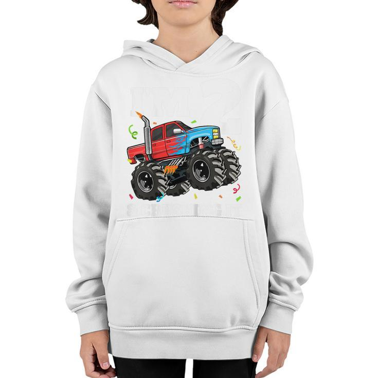 Kids Monster Truck 2Nd Birthday Boy 2 Two Year Old Toddler  Youth Hoodie