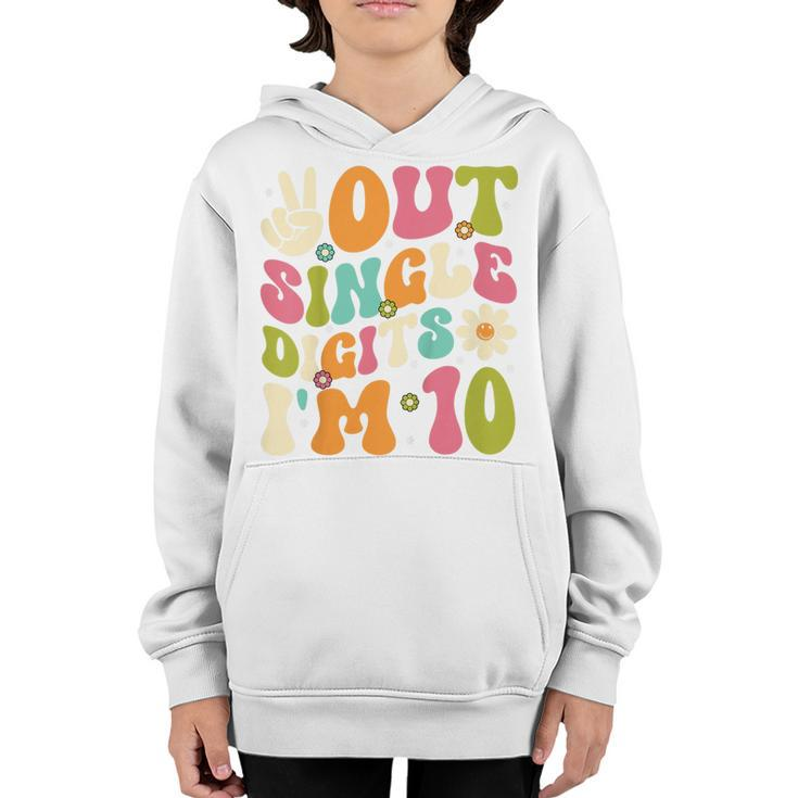 Kids Peace Out Single Digits Retro Groovy 10Th Birthday Girl  Youth Hoodie