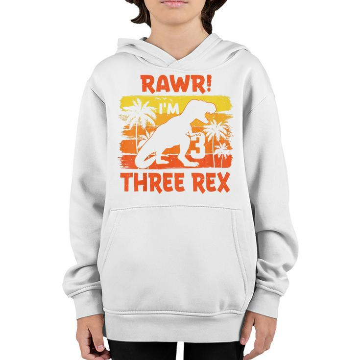 Kids Three Rex Birthday Party Outfit Dinosaur 3 Year Old Boy Youth Hoodie