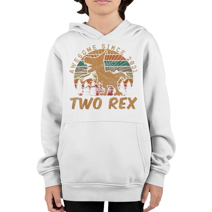 Kids Two Rex 2Nd Birthday Gifts Second Dinosaur 2 Year Old  Youth Hoodie
